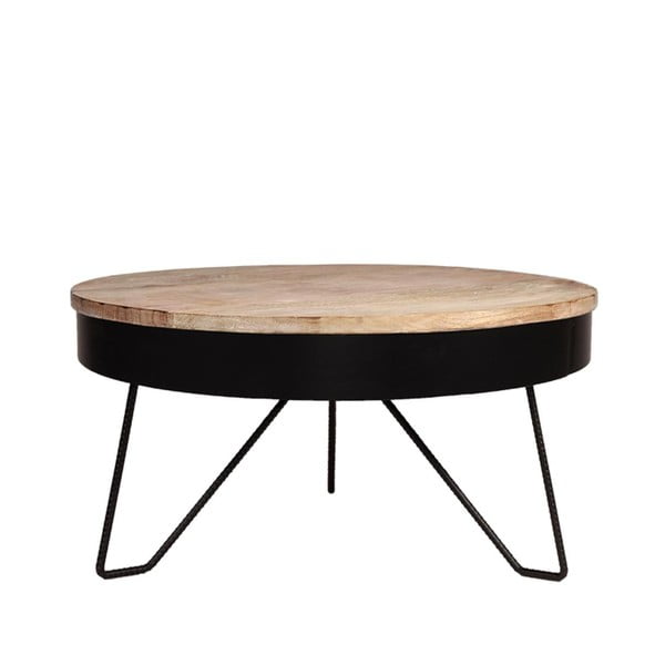 Czarny stolik z blatem z drewna mango LABEL51 Saran, ⌀ 80 cm