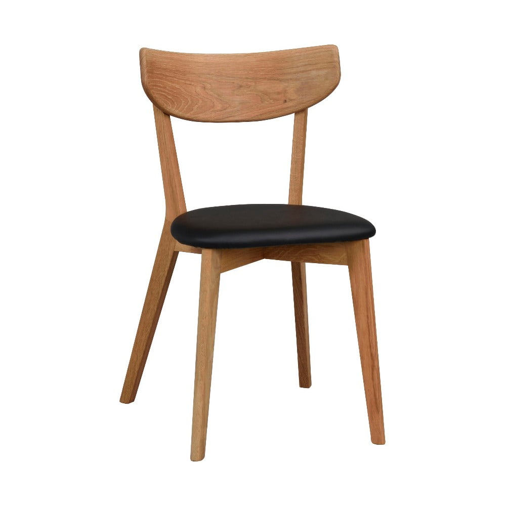 Brązowe dębowe krzesło do jadalni z czarnym siedziskiem Rowico Ami