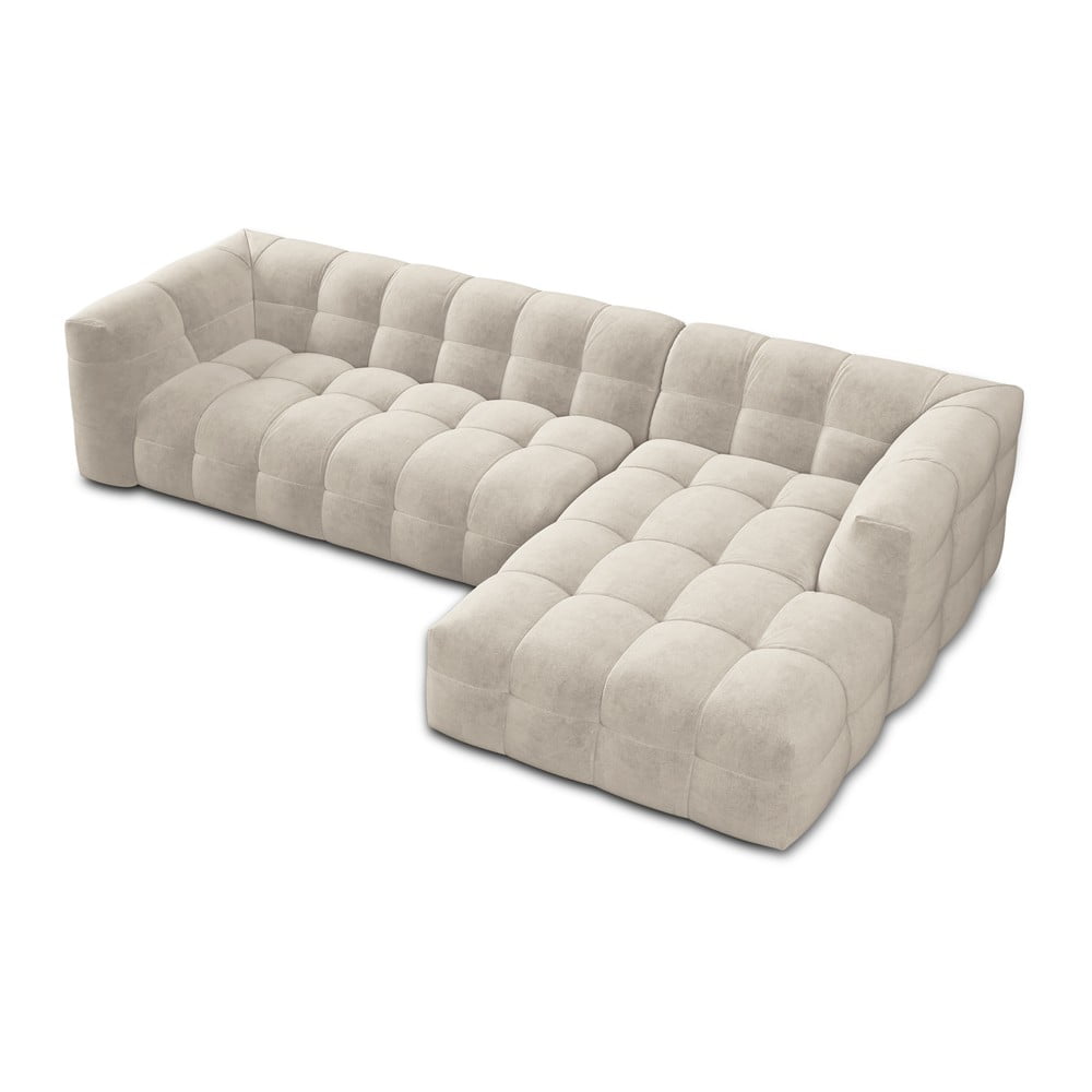 Beżowy aksamitny narożnik Windsor & Co Sofas Vesta, prawostronny