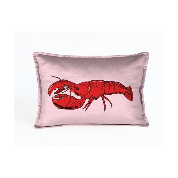 Różowa aksamitna poduszka z motywem homara Velvet Atelier Lobster, 50x35 cm