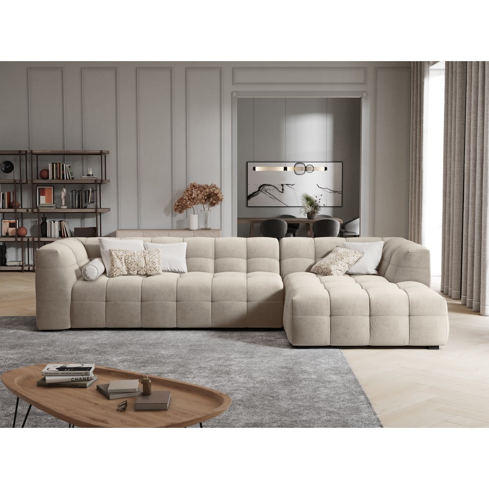 Beżowy aksamitny narożnik Windsor & Co Sofas Vesta, prawostronny