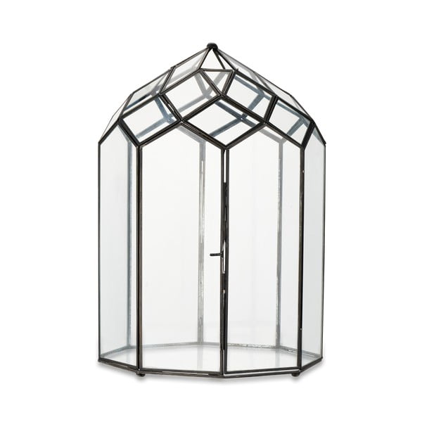 Metalowo-szklany lampion z czarną konstrukcją Nkuku Zarika, wys. 45 cm