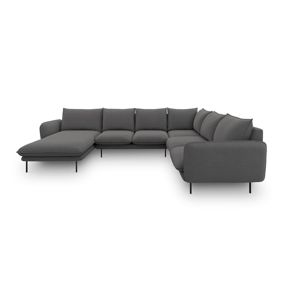 Ciemnoszara sofa w kształcie litery U Cosmopolitan Design Vienna, prawostronna