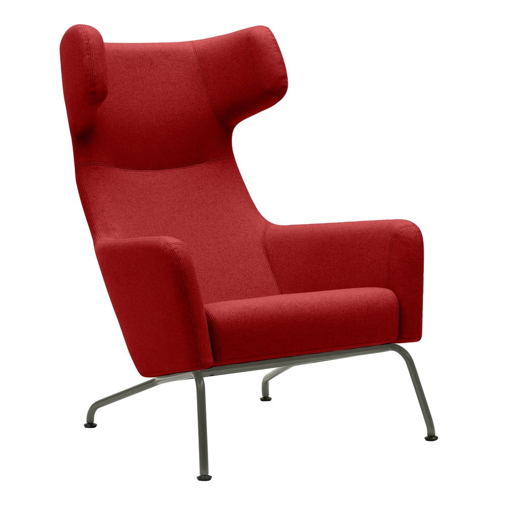 Czerwony fotel uszak z szarymi nogami Softline Havana