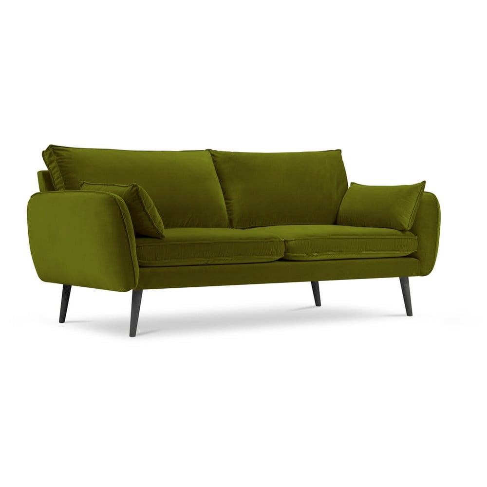 Zielona aksamitna sofa z czarnymi nogami Kooko Home Lento, 198 cm