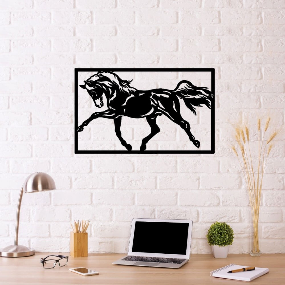 Czarna metalowa dekoracja ścienna Horse Two, 70x50 cm