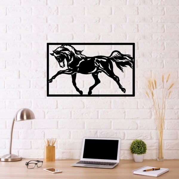 Czarna metalowa dekoracja ścienna Horse Two, 70x50 cm