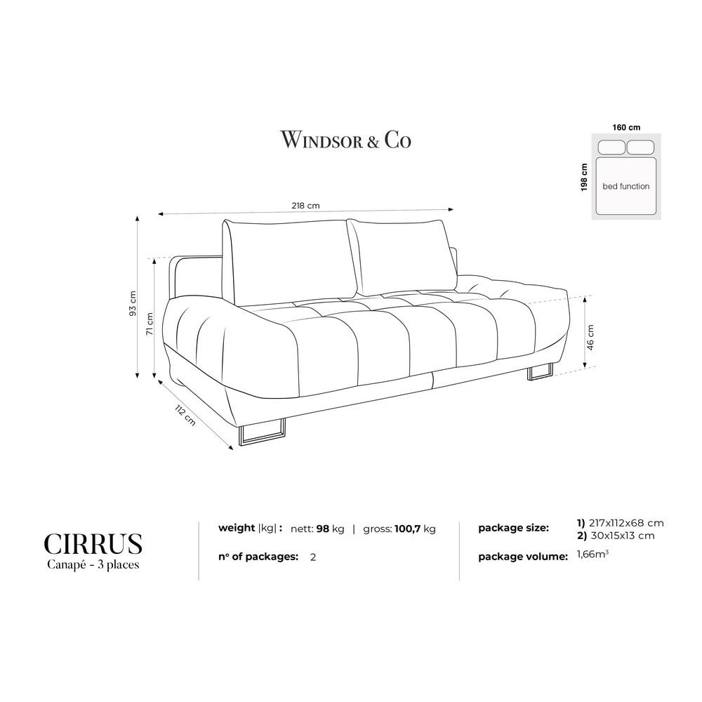 Granatowa 3-osobowa sofa rozkładana z aksamitnym obiciem Windsor & Co Sofas Cirrus