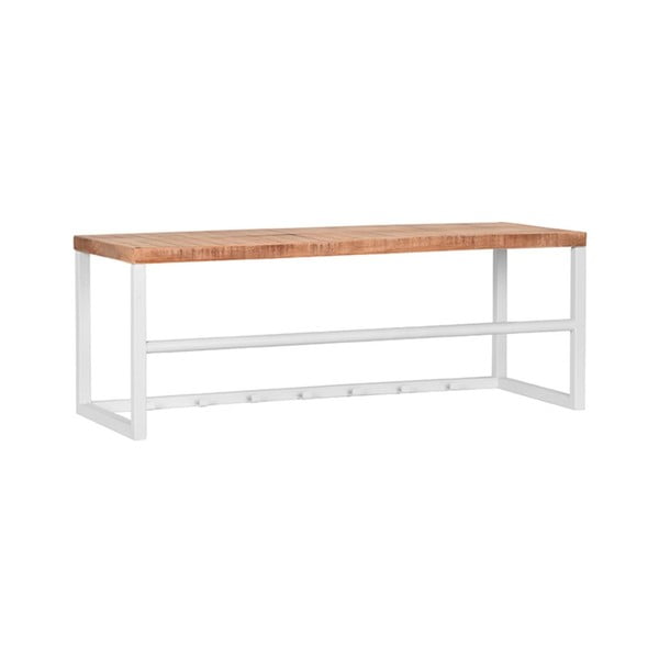 Biała metalowa ławka z drewnianym siedziskiem LABEL51 Kapstok