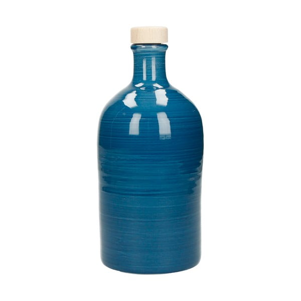 Niebieska ceramiczna butelka na olej Brandani Maiolica, 500 ml