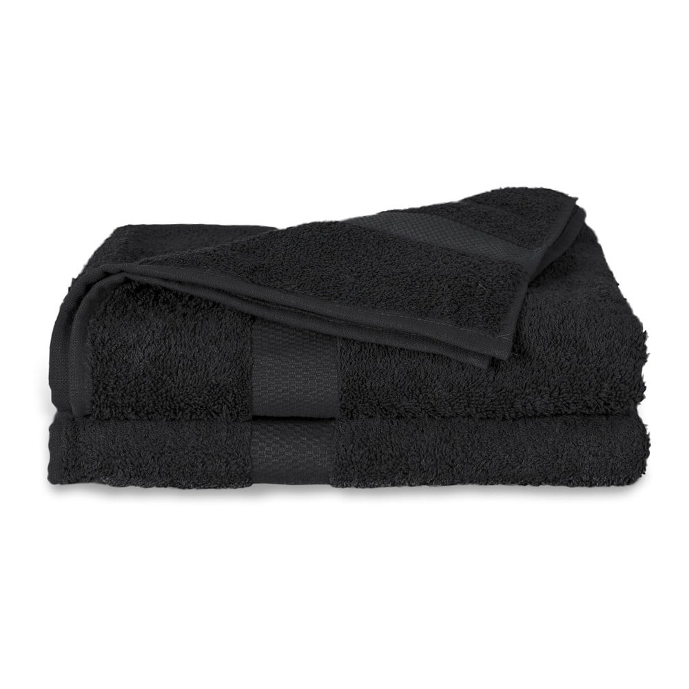 Czarny ręcznik Twents Damast Kleur, 60x110 cm