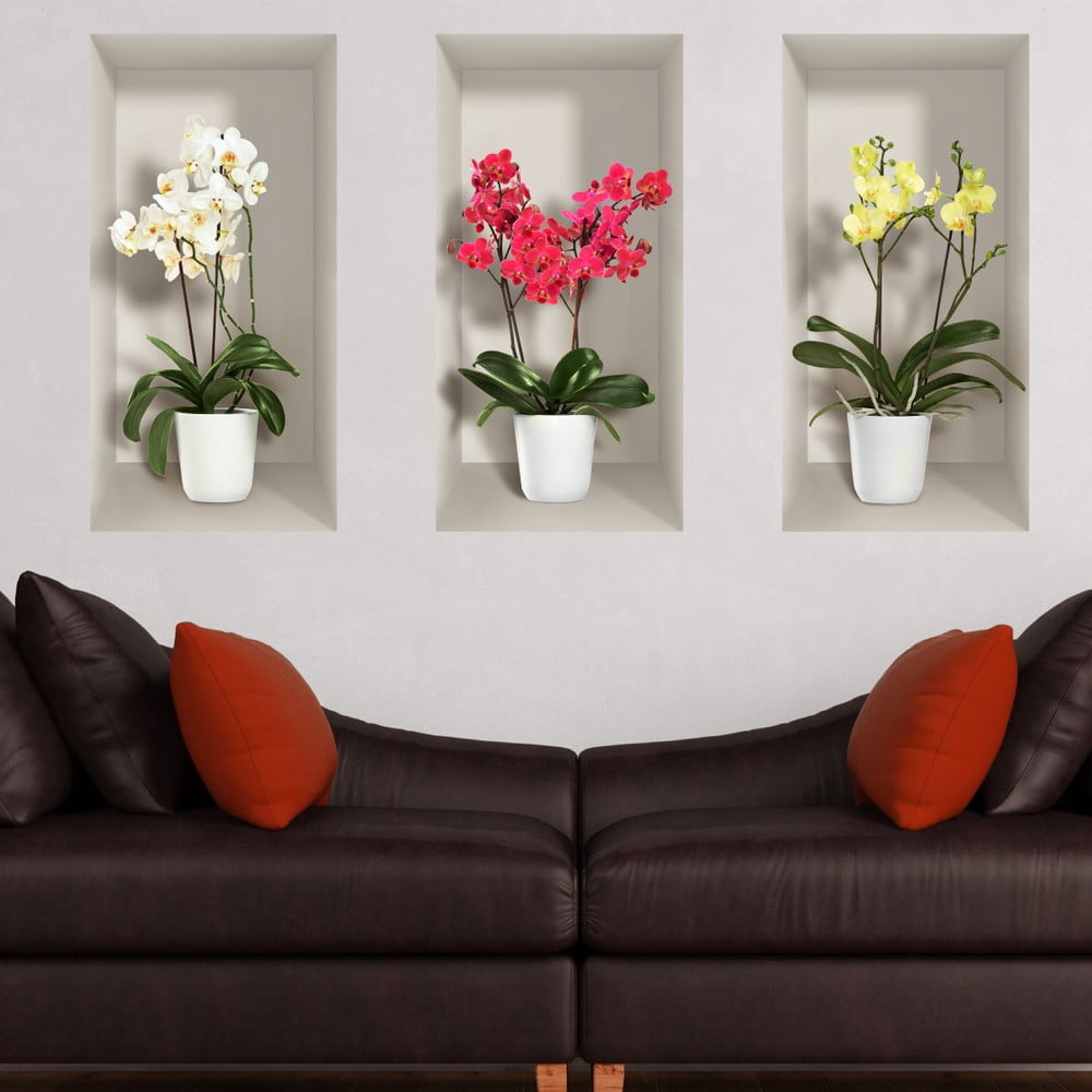 Komplet 3 naklejek ściennych 3D Ambiance Orchids