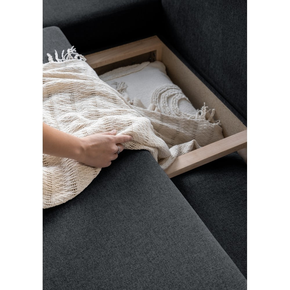 Ciemnoszara rozkładana sofa w kształcie litery "U" Miuform Scandic Lagom, lewostronna