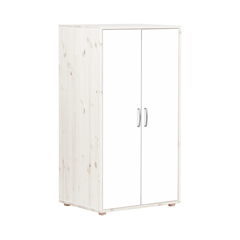 Biała szafa dziecięca z lakierowanymi drzwiami z drewna sosnowego Flexa Classic, wys. 133 cm