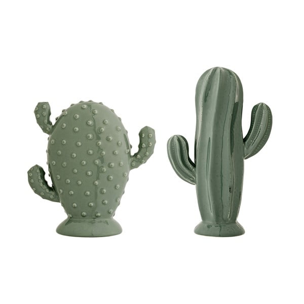 Zestaw 2 zielonych figurek dekoracyjnych w kształcie kaktusów Bloomingville Cactus