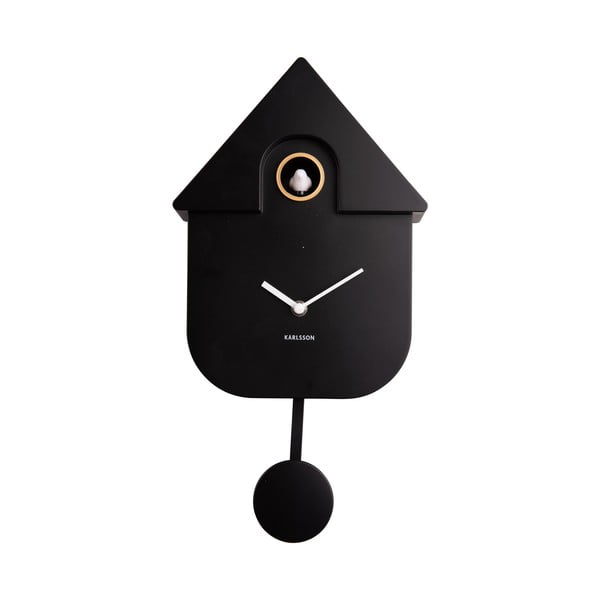 Czarny wahadłowy zegar ścienny Karlsson Modern Cuckoo, 21,5x41,5 cm