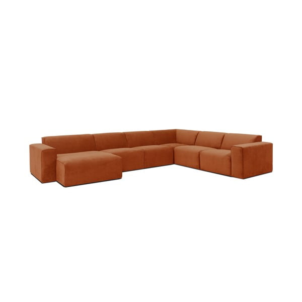 Czerwona sztruksowa sofa modułowa w kształcie litery "U" Scandic Sting, lewostronna