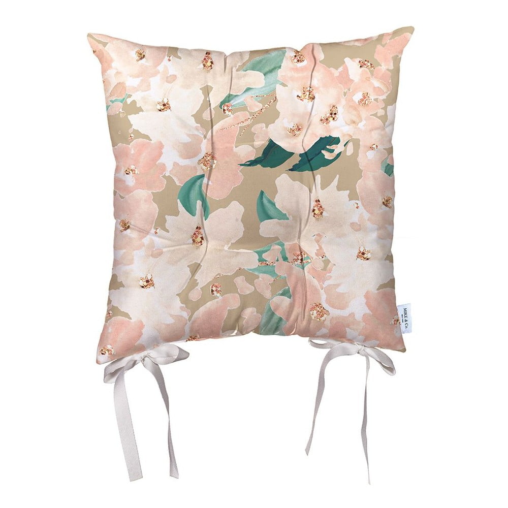 Beżowa poduszka na krzesło z mikrowłókna Mike & Co. NEW YORK Honey Flowers, 43x43 cm