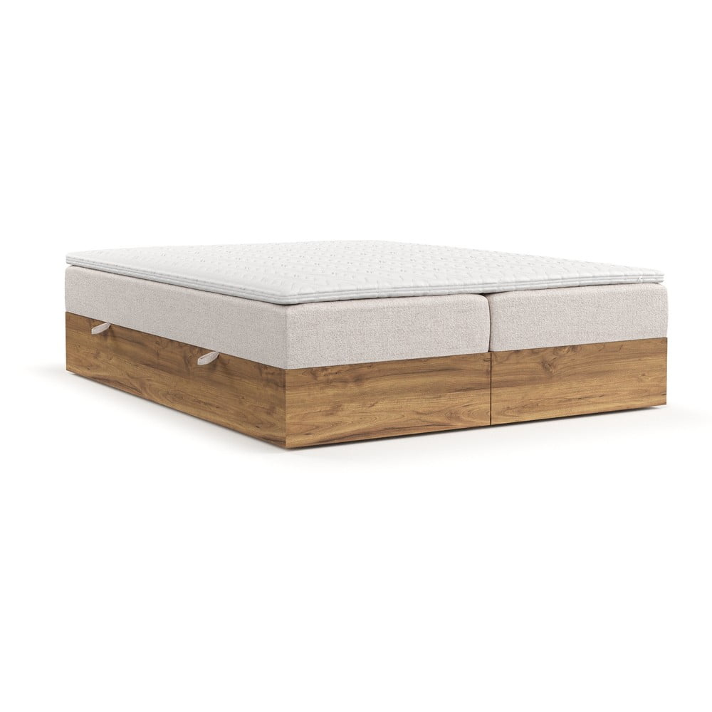 Beżowo-naturalne łóżko boxspring ze schowkiem 180x200 cm Faro – Maison de Rêve