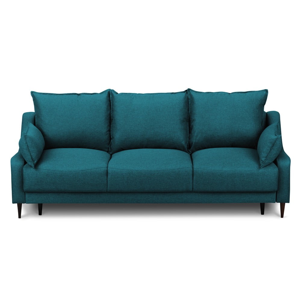 Turkusowa rozkładana sofa ze schowkiem Mazzini Sofas Ancolie, 215 cm