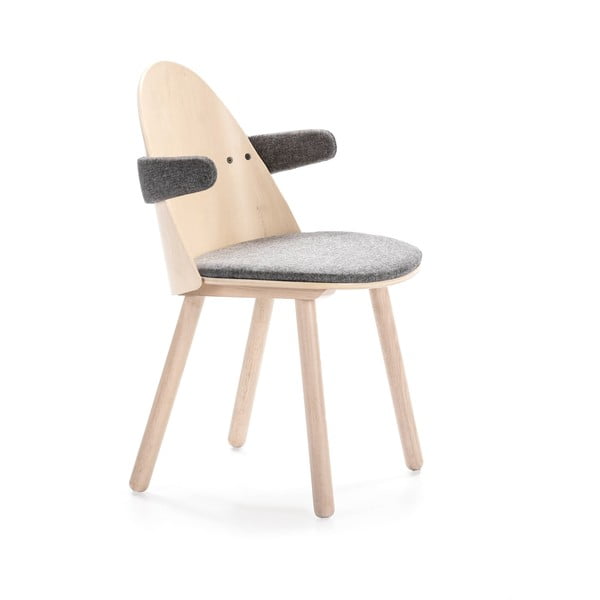 Naturalne krzesło z szarym siedziskiem i podłokietnikami Teulat Uma