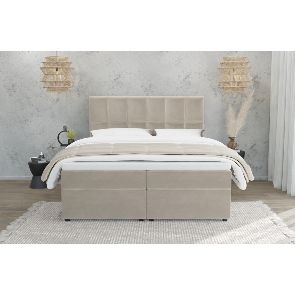 Beżowe łóżko boxspring ze schowkiem 180x200 cm Flip – Ropez