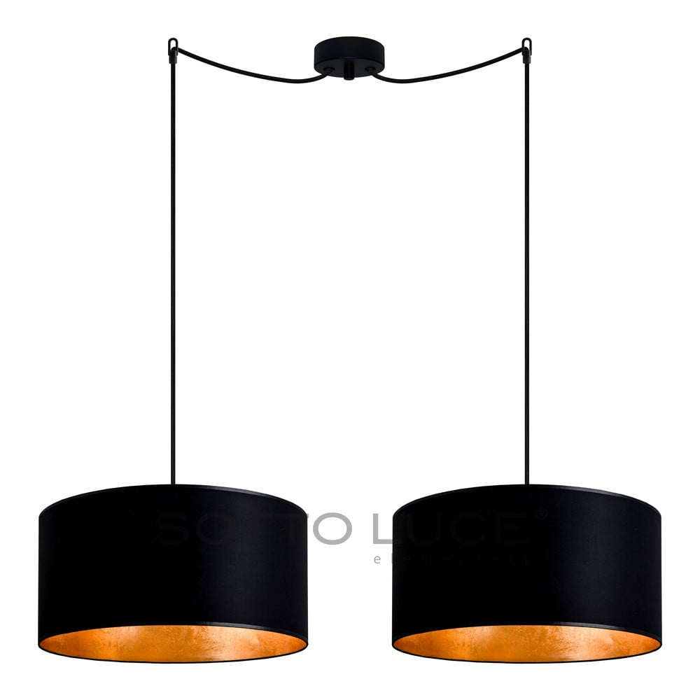 Czarna podwójna lampa wisząca z wnętrznem w kolorze złota Sotto Luce MIKA
