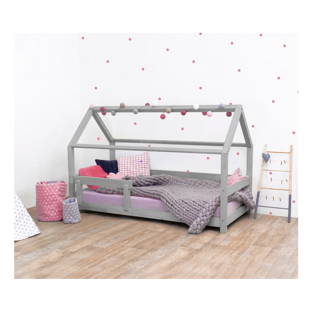 Szare łóżko dziecięce z bokami z drewna świerkowego Benlemi Tery, 120x200 cm