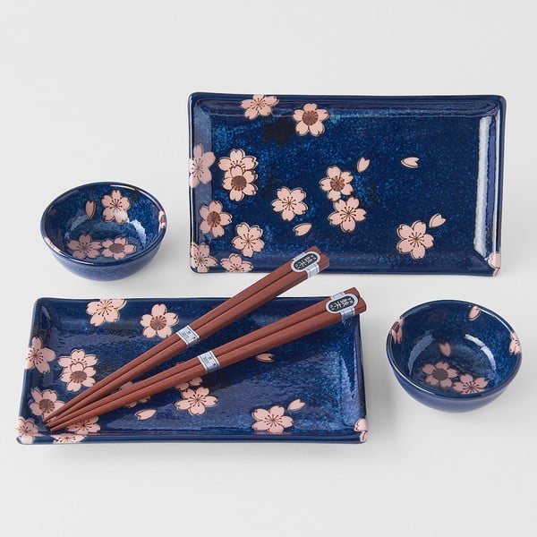 6-częściowy komplet niebieskich naczyń ceramicznych do sushi MIJ Sakura