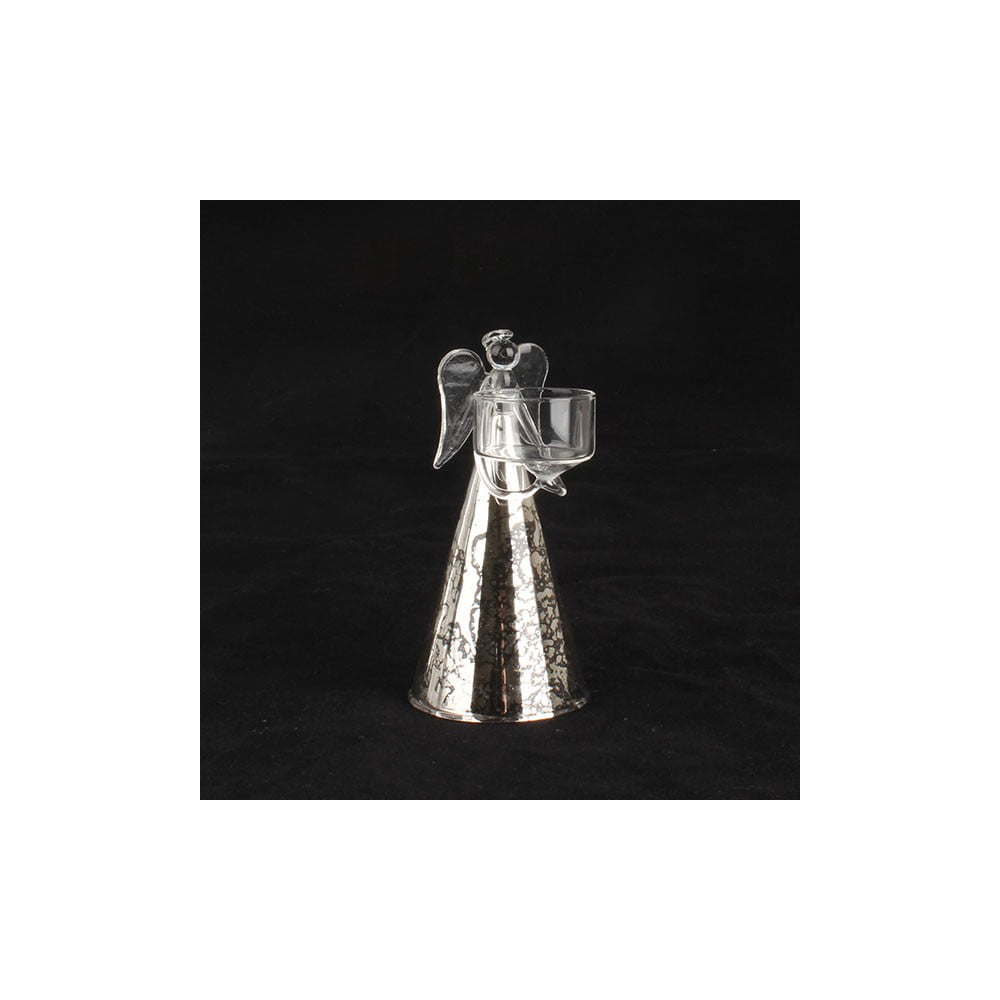 Szklany świecznik z aniołkiem Dakls, wys. 15 cm