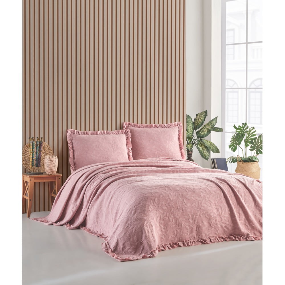 Фото - Покривало Różowy zestaw narzuty na łóżko dwuosobowe i poszewek na poduszkę 220x240 c