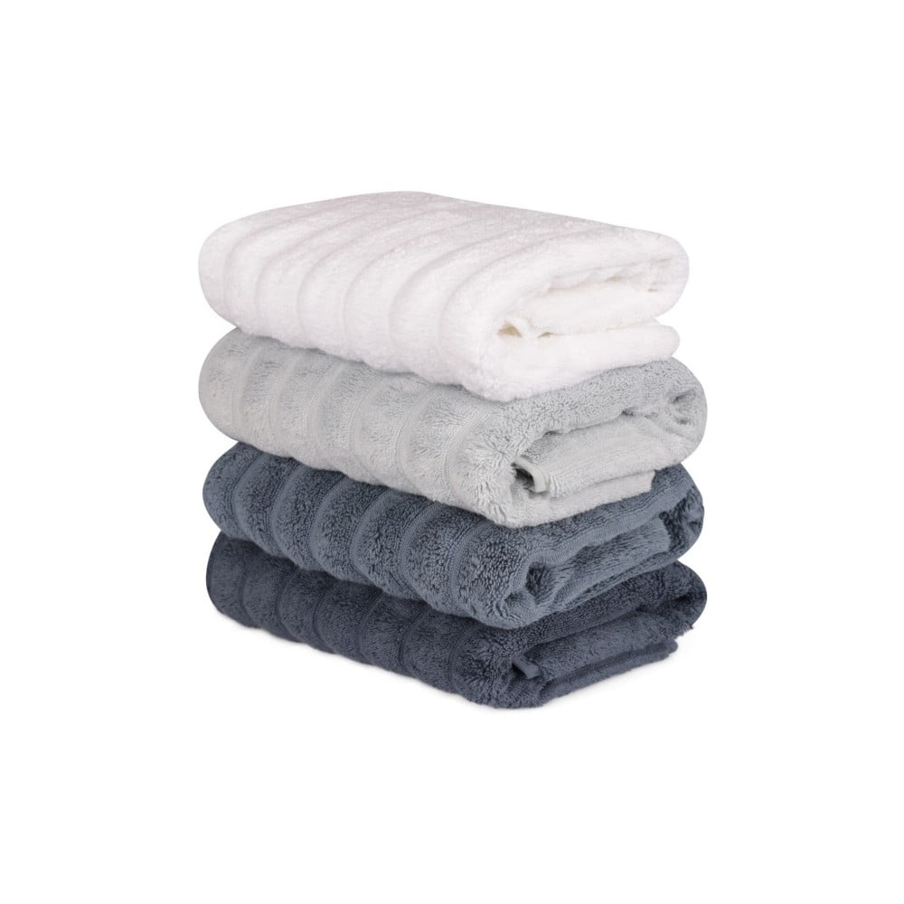 Komplet 4 szaro-białych ręczników bawełnianych Sofia, 50x90 cm