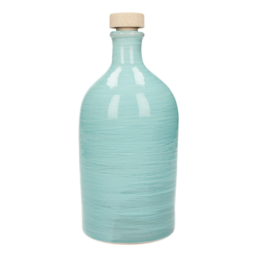Turkusowa ceramiczna butelka na olej Brandani Maiolica, 500 ml