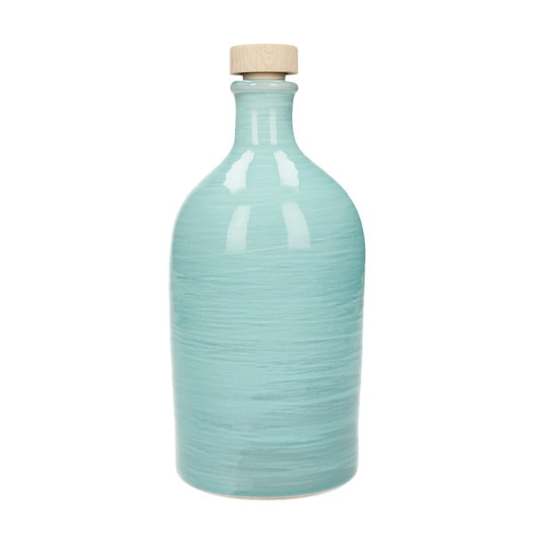 Turkusowa ceramiczna butelka na olej Brandani Maiolica, 500 ml