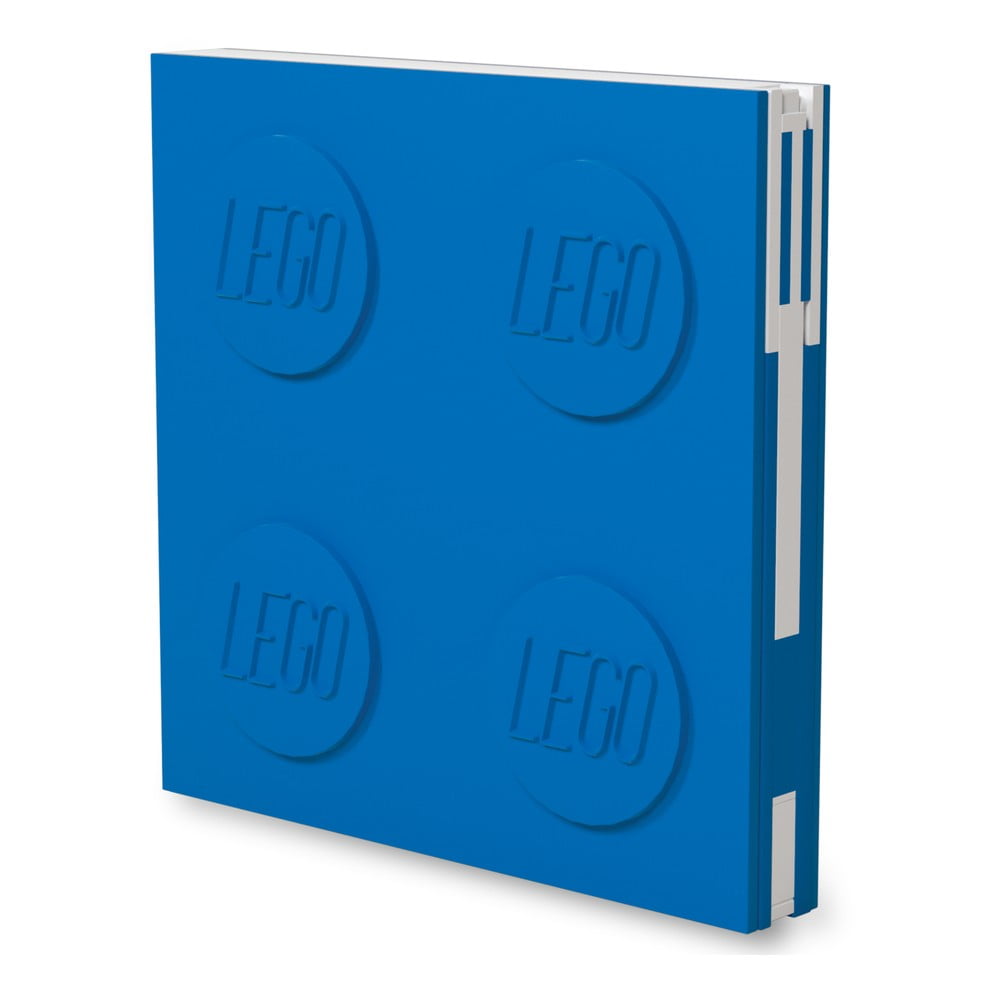 Niebieski kwadratowy notatnik z długopisem żelowym LEGO®, 15,9x15,9 cm