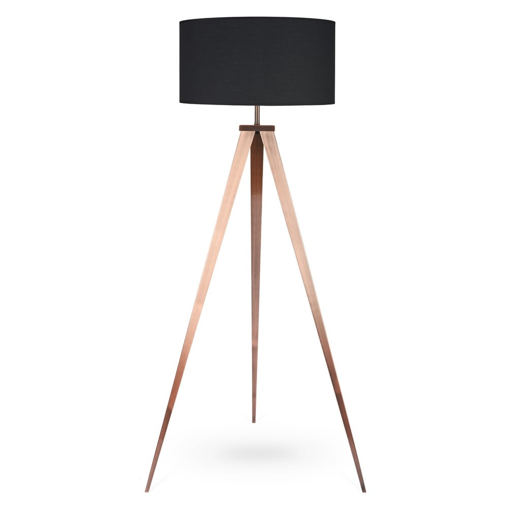 Lampa stojąca z metalowymi nogami w kolorze miedzi i czarnym kloszem Bonami Essentials Kiki