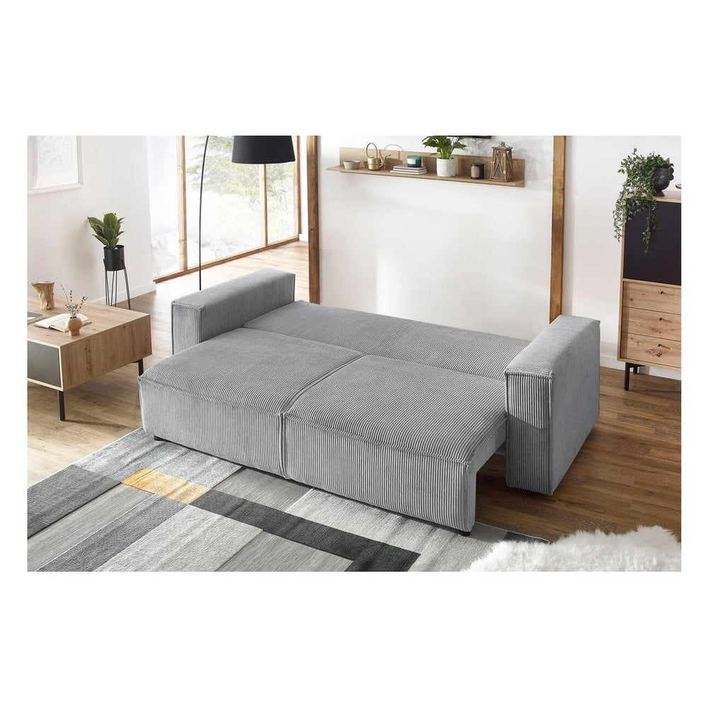 Jasnoszara sztruksowa rozkładana sofa 245 cm Nihad – Bobochic Paris