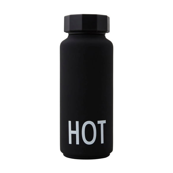 Czarna butelka termiczna Design Letters Hot, 500 ml