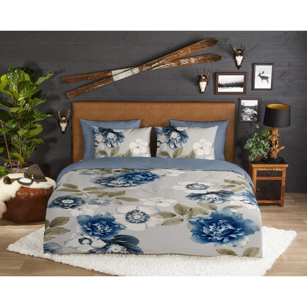 Niebiesko-szara flanelowa pościel dwuosobowa 200x220 cm Gabin – Good Morning