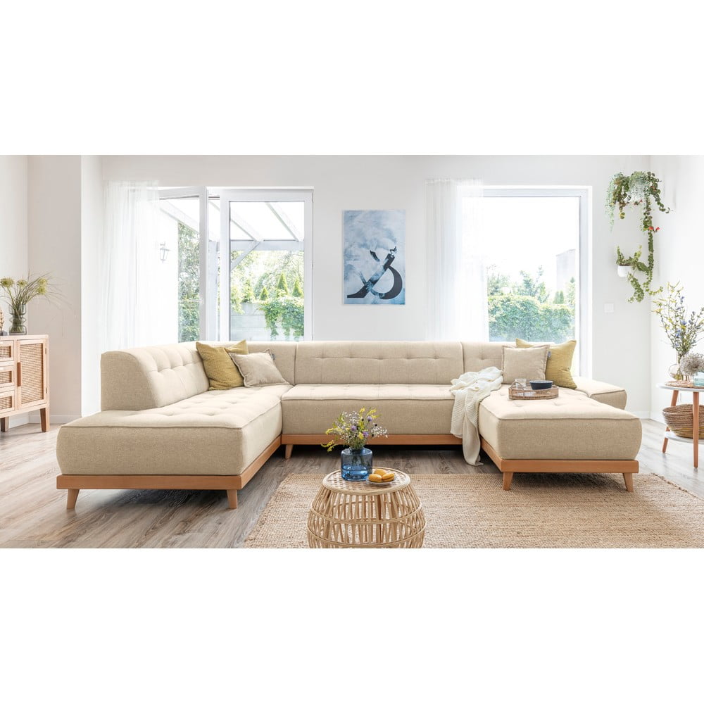 Beżowa rozkładana sofa w kształcie litery "U" Miuform Dazzling Daisy, lewostronna