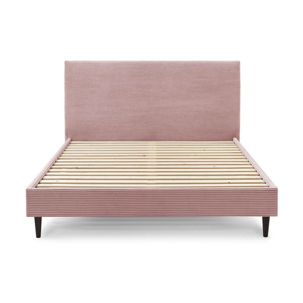 Różowe sztruksowe łóżko dwuosobowe Bobochic Paris Anja Dark, 180x200 cm