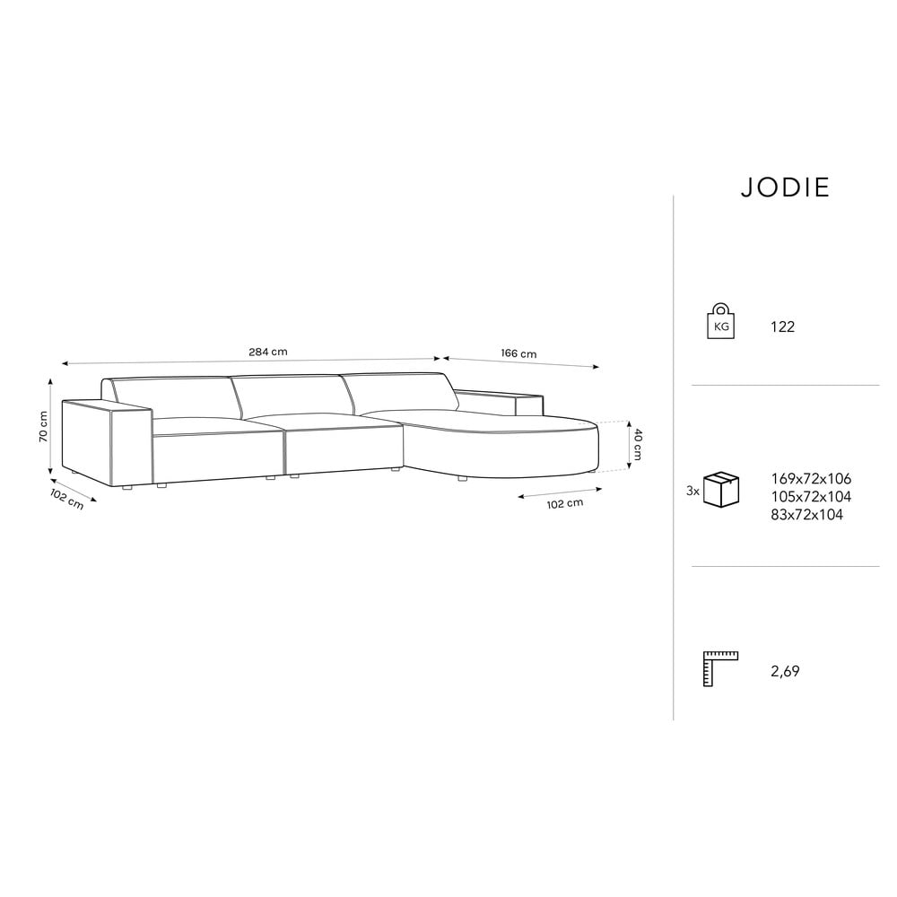 Beżowy aksamitny narożnik (prawostronny) Jodie − Micadoni Home