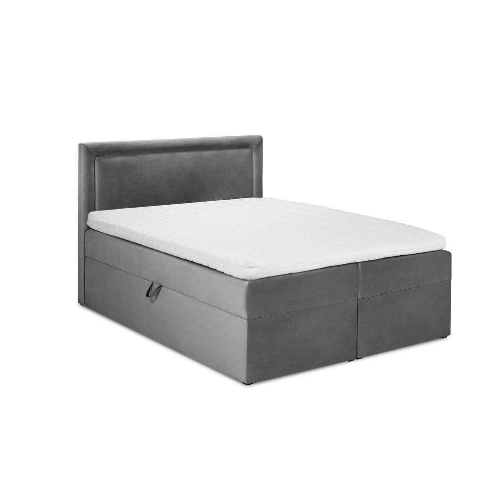 Szare aksamitne łóżko 2-osobowe Mazzini Beds Yucca, 160x200 cm