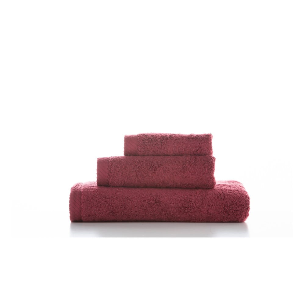 Zestaw 3 ciemnoczerwonych bawełnianych ręczników El Delfin Lisa Coral
