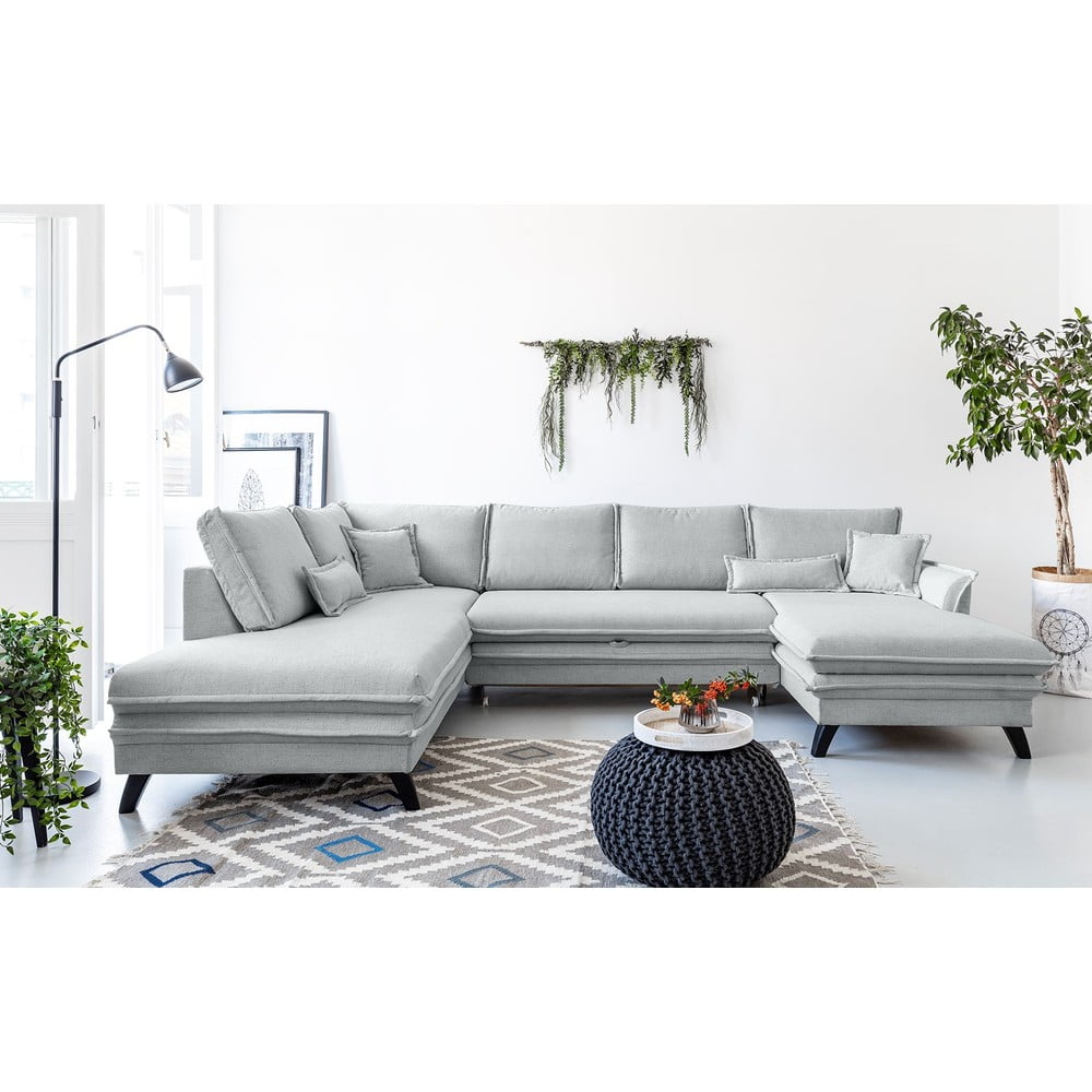 Jasnoszara rozkładana sofa w kształcie litery "U" Miuform Charming Charlie, lewostronna