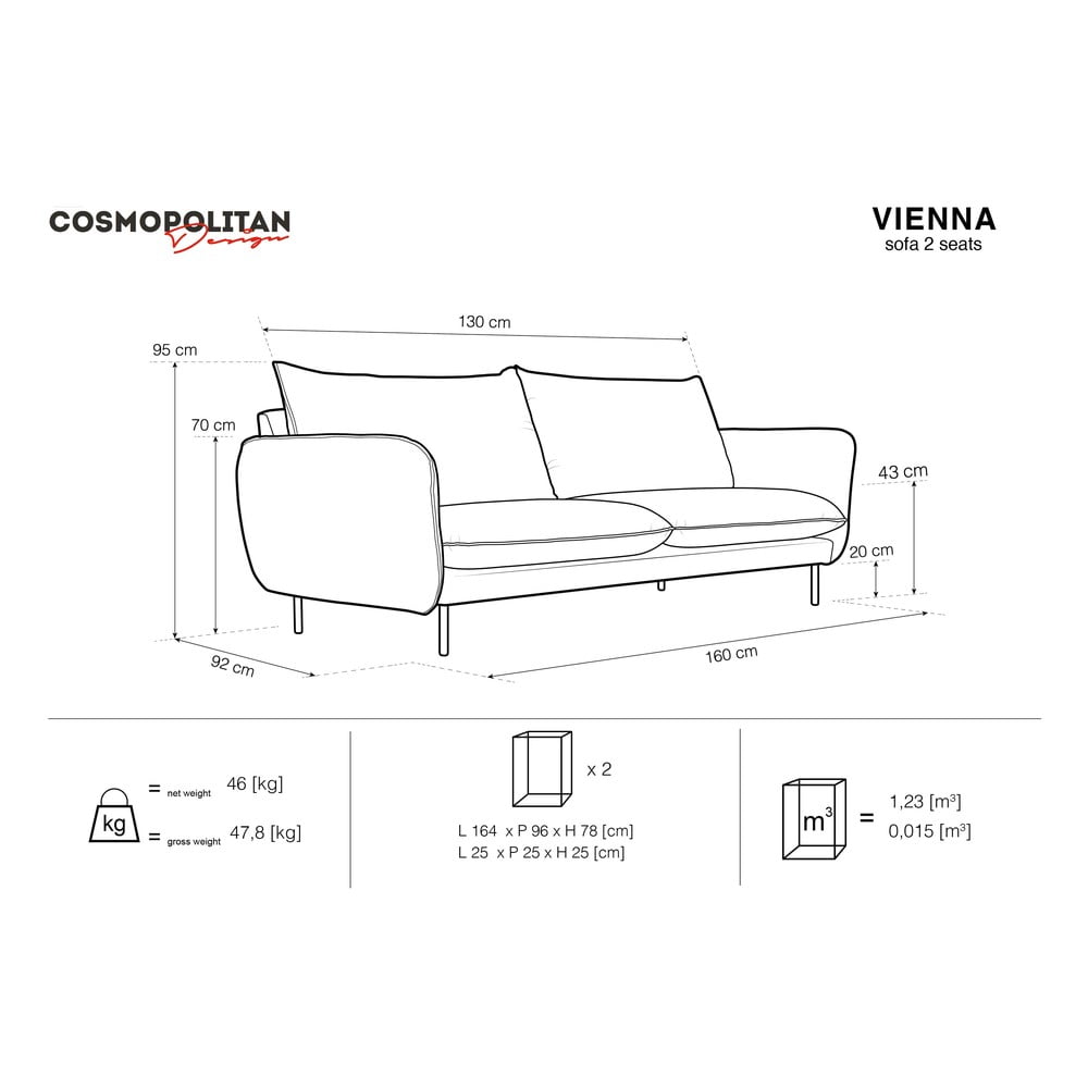 Ciemnoszara sofa Cosmopolitan Design Vienna, 200 cm