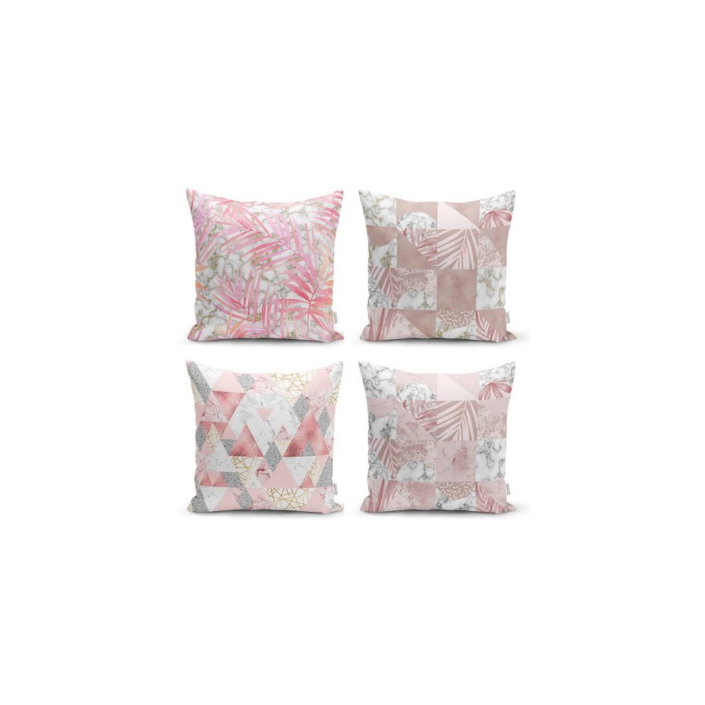 Zestaw 4 dekoracyjnych poszewek na poduszki Minimalist Cushion Covers Pink Leaves I, 45x45 cm