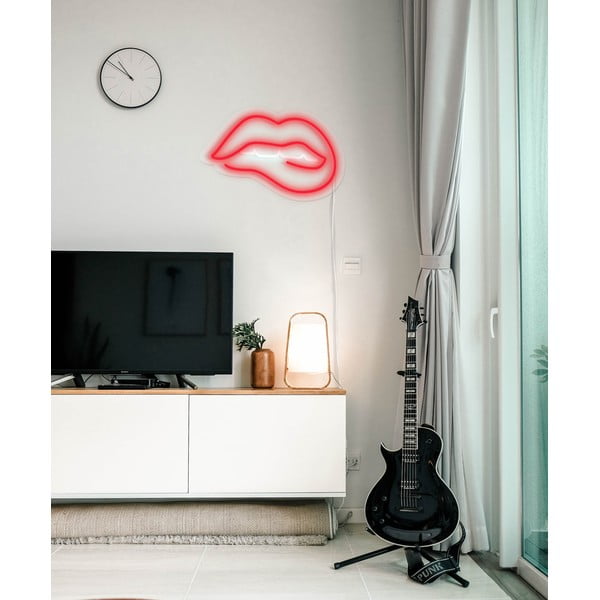 Czerwony neon w kształcie ust Candy Shock Biting Lips, 40x36 cm