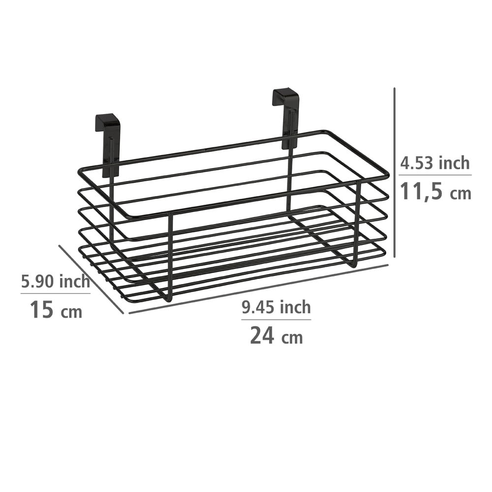 Czarny metalowy koszyk wiszący na drzwiczki kuchenne Wenko Slim, 24x15 cm