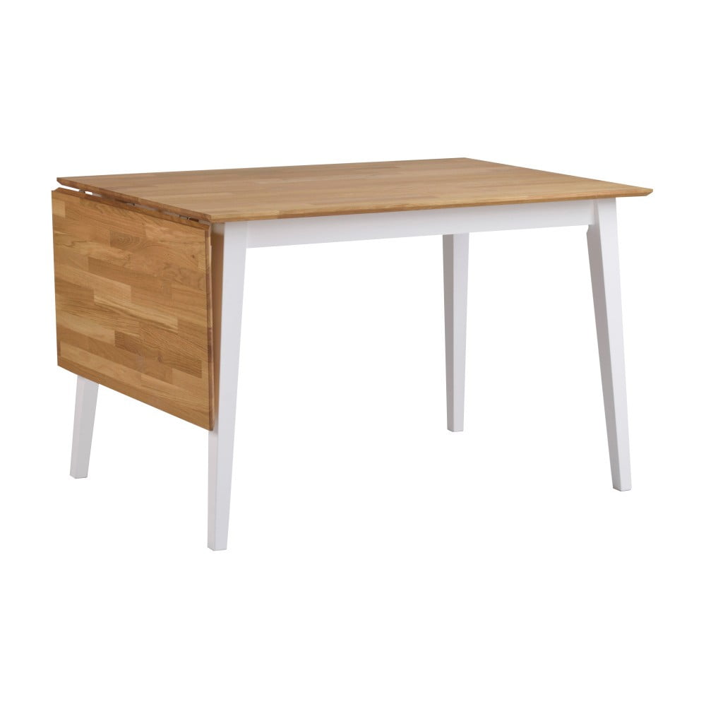 Stół z drewna dębowego z opuszczanym blatem i białymi nogami Rowico Mimi, 120 x 80 cm